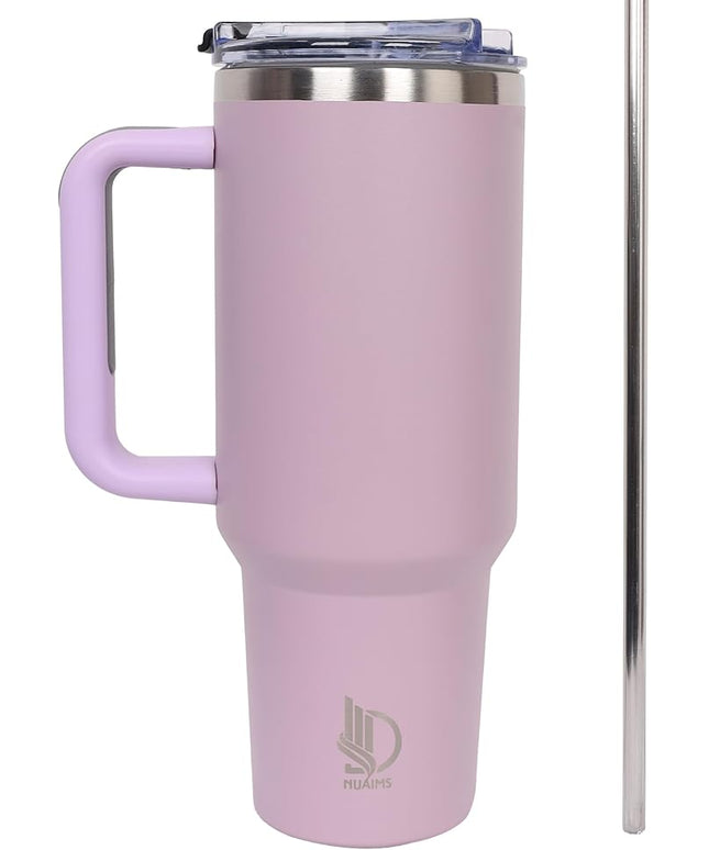 40oz Insulated Tumbler with Handle, Leakproof Straw Lid & Carry Handle - Double Wall Vacuum Insulation Keeps Ice 24 Hours, BPA Free Stainless Steel Water Bottle (Lilac)
