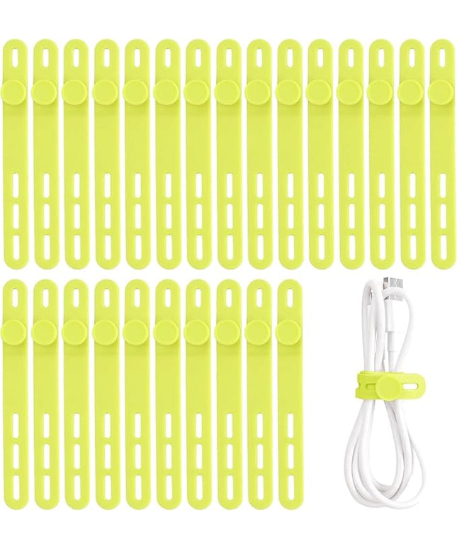 Oligei 25 Pcs Silicone Cable Ties, Cable Ties Reusable, High Elasticity Cord Wraps for Electrical Cords, Cord Organizer for Earphone, Phone Charger(Yellow)