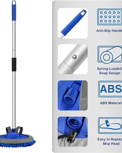 anngrowy 62" Microfiber Car Wash Brush with Long Handle Car Washing Mop Kit Mitt Sponge Car Cleaning Supplies Kit Duster RV Washing Car Brush Accessories, 1 Chenille Scratch-Free Replacement Head