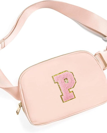 Gitus 6 7 8 9 10 Year Old Girl Gifts Belt Bag Fanny Pack Crossbody Bags with Initial Letter Patch Things for Teen Girls Easter Gifts for Girls Travel Essentials（Coral Pink-P）