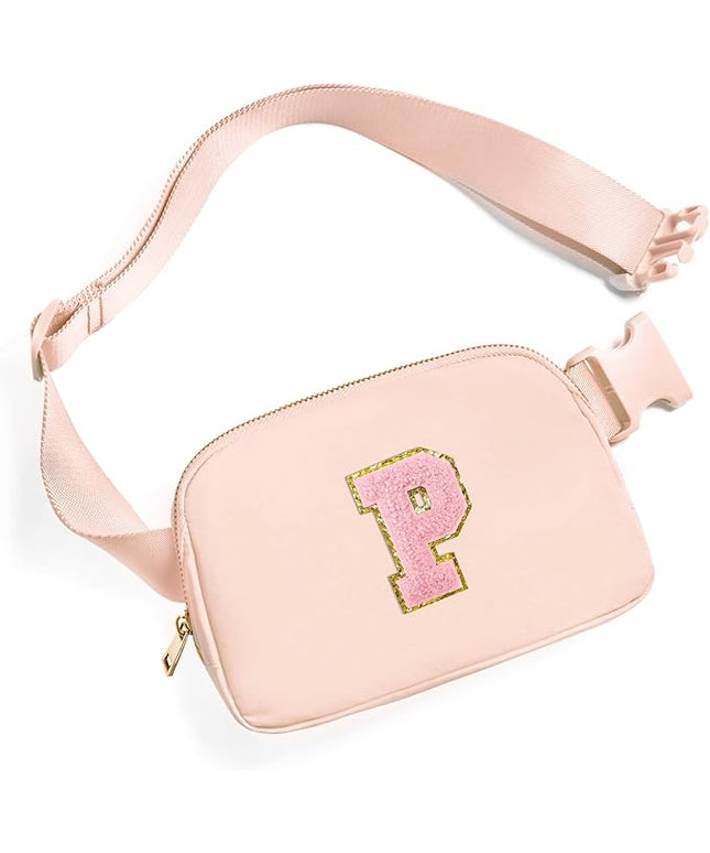Gitus 6 7 8 9 10 Year Old Girl Gifts Belt Bag Fanny Pack Crossbody Bags with Initial Letter Patch Things for Teen Girls Easter Gifts for Girls Travel Essentials（Coral Pink-P）