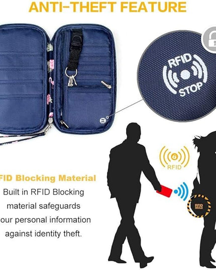 RFID Family Passport Wallet Holder Waterproof, Travel Document Organizer Credit Card Clutch Bag for Men Women
