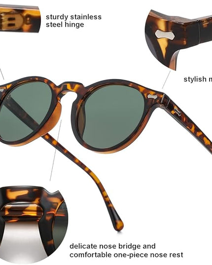 Gleyemor Vintage Polarized Sunglasses for Men Round Sunglasses UV400 Protection Retro Hand-crafted Acetate Frame