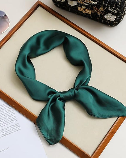 CHUNG Women's Square Satin Scarf 27.5" Bandanas Solid 50s Retro Neck Scarves Emulation Silk Handbag Hair Ribbons Necktie