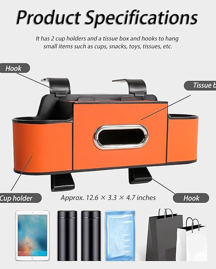 Car Organizers and Storage Box, Car Organizers and Storage Box Behind Set, 4 in 1 Multifunctional Cars Organizer and Storage Back Seat for Hold Phone, Drinks, Handbag, Universal Fit (White*1)