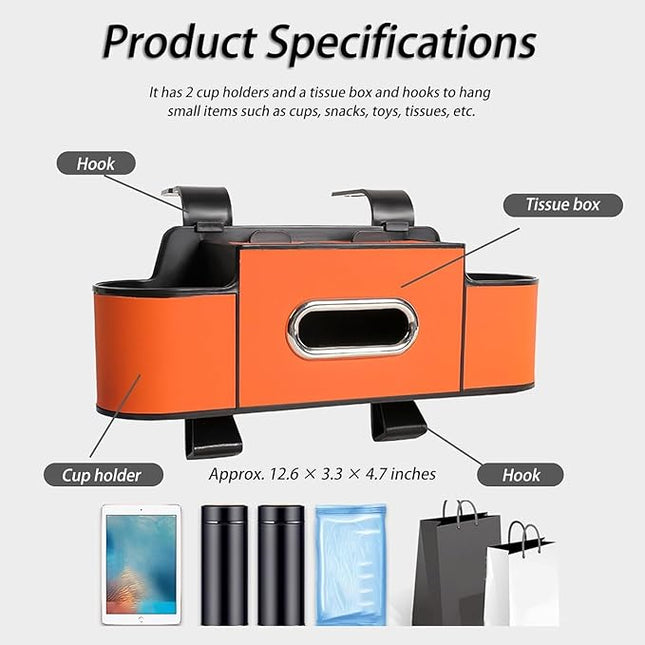 Car Organizers and Storage Box, Car Organizers and Storage Box Behind Set, 4 in 1 Multifunctional Cars Organizer and Storage Back Seat for Hold Phone, Drinks, Handbag, Universal Fit (Orange*2)