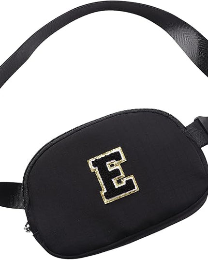 Glratn Initial Letter Belt Bag Crossbody Bags Fanny Pack For Girls，Birthday Gifts for 6 7 8 9 10 11 12 13 14 15 Year Old Girls,Purse for Kids,Cute Teen Trendy Stuff Travel Essentials.（Black-E）
