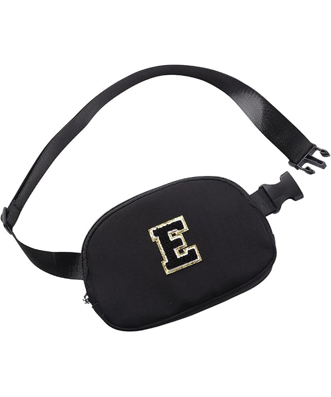 Glratn Initial Letter Belt Bag Crossbody Bags Fanny Pack For Girls，Birthday Gifts for 6 7 8 9 10 11 12 13 14 15 Year Old Girls,Purse for Kids,Cute Teen Trendy Stuff Travel Essentials.（Black-E）