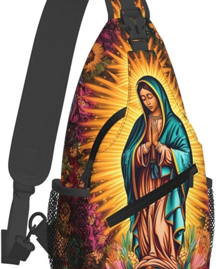 Our Lady of Guadalupe Sling Bag Crossbody Bags Clovers Chest Bag for Travel Hiking for Men Women Flower Mary 1