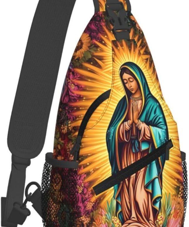 Our Lady of Guadalupe Sling Bag Crossbody Bags Clovers Chest Bag for Travel Hiking for Men Women Flower Mary 1