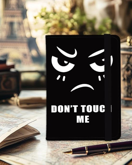 Don't Touch Me Leather Passport Holder Cover Fun Black Travel Wallet Passport Case with Credit Card Slots for Women Men Travelling Essentials for Flying