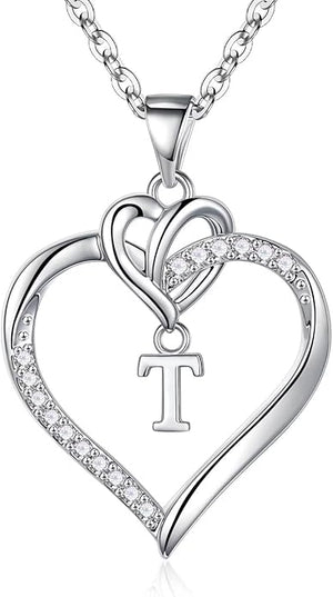 STORUP Christmas Gifts for Women Teen Girls - Heart Initial Necklaces for Women Girls, 14K-Gold-Plated Cubic Zirconia Initial A-Z Pendant Dainty Heart Necklaces for Teen Girl Jewelry Birthday Gifts
