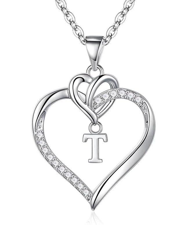 STORUP Christmas Gifts for Women Teen Girls - Heart Initial Necklaces for Women Girls, 14K-Gold-Plated Cubic Zirconia Initial A-Z Pendant Dainty Heart Necklaces for Teen Girl Jewelry Birthday Gifts
