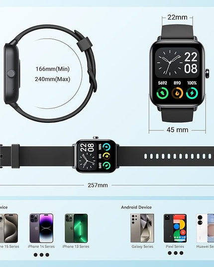 Smart Watches for Men Women, Alexa Built-in, 1.8" Smartwatch with Heart Rate/SpO2/Sleep/Stress, IP68 Waterproof Fitness Tracker with Bluetooth Call (Answer/Make), 101+ Sports Modes, for Android iPhone