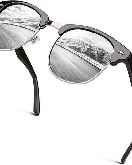 GQUEEN Classic Horn Rimmed Semi Rimless Polarized Sunglasses for Men Women GQO6