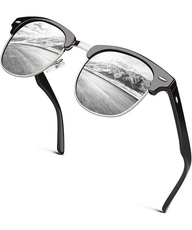 GQUEEN Classic Horn Rimmed Semi Rimless Polarized Sunglasses for Men Women GQO6