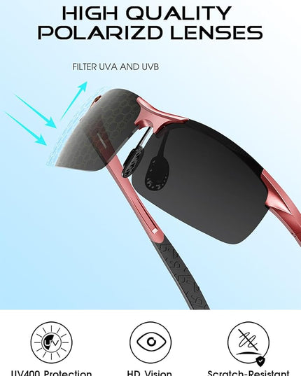 ATTCL Polarized Sunglasses Men Sports: UV Protection Anti Glare Wrap Around Lightweight Metal Driving Fishing Golf Running