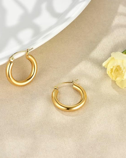 18K Gold Plated Chunky Hoop Earrings for Women Fashion Thick Gold Hoops Set Jewelry for Birthday Christmas Gifts