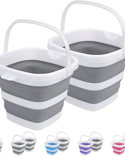 2 Pack Collapsible Buckets 5L 1.3Gallon Small Cleaning Bucket for Household Portable Plastic Bucket Outdoor Car Washing Tub Foldable Camping Beach Sand Water Pot Pail Space Saving Square Grey