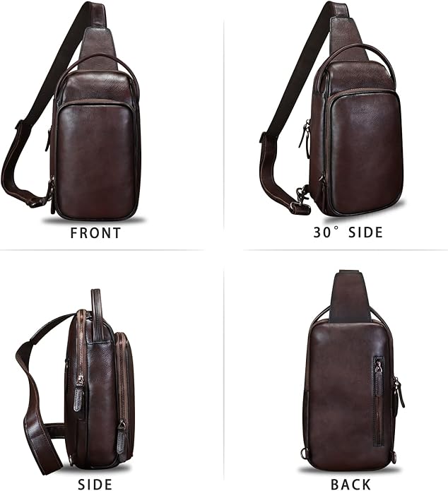 Genuine Leather Sling Bag Retro Crossbody Backpack Handmade Chest Shoulder Hiking Daypack Fanny Purse
