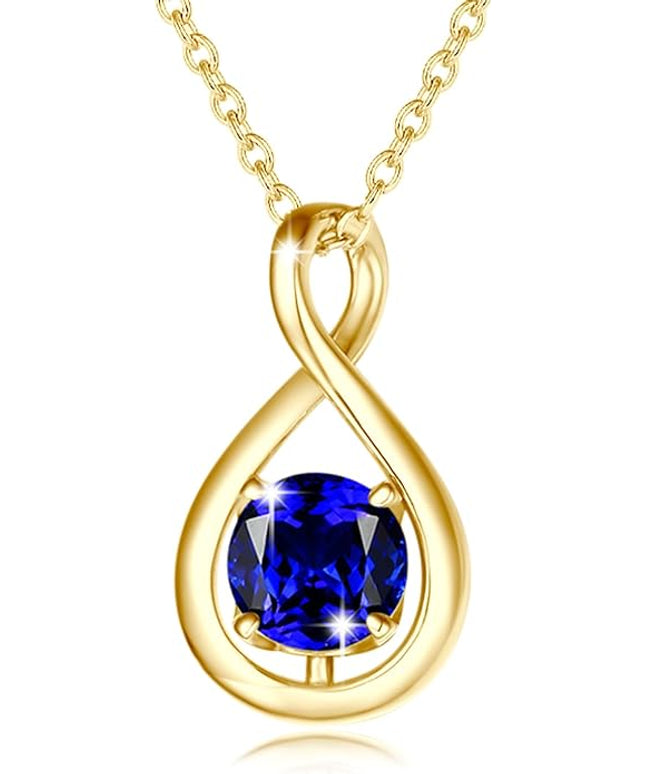 FANCIME Birthstone Necklaces for Women Fine Jewelry Sterling Silver Dainty Infinity Pendant Anniversary Birthday Christmas Gifts for Her Wife Mom Lady Daughter, Chain 16"+2" Extend