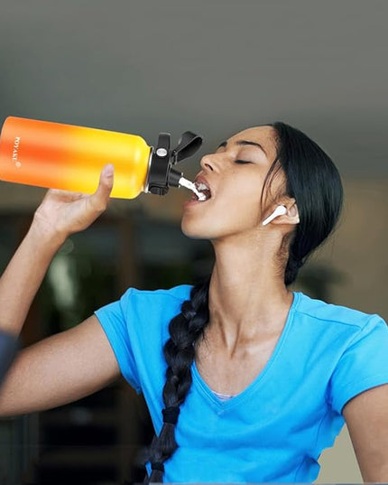 Water Bottle Insulated 32oz 40oz 64oz 128oz Straw Lid Spout Lid & 3 Lids, Leak Proof, Vacuum Insulated,Stainless Steel Water Bottle Wide Mouth for Sports, Gym or Office