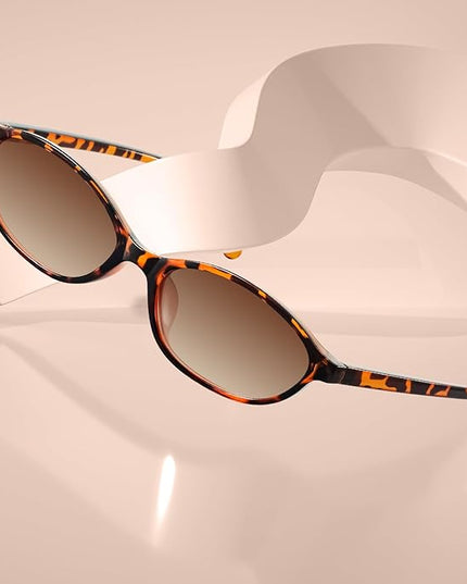 KUGUAOK Retro Oval Sunglasses for Women 90s Design Small Cat Eye Sun Glasses UV Protection Y2k Trendy Narrow Shades