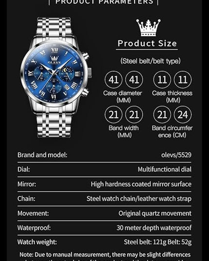 OLEVS Mens Watch Luxury Big Face Stainless Steel Analog Quartz Multifunctional Waterproof Luminous Date Two Tone Fashion Dress Wrist Watches for Man