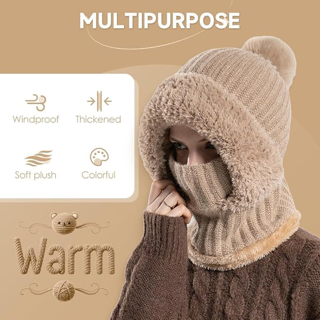 3 in 1 Beanie Hat with Scarf and Mask, Upgrade 3 in 1 Beanie Hat For Women, Fall Winter Warm Knitted Ski Scarf and Mask Set