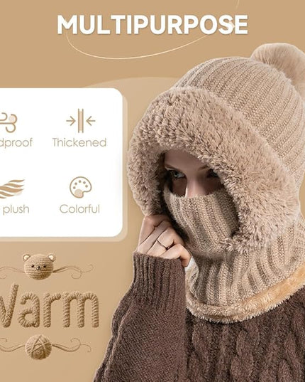 3 in 1 Beanie Hat with Scarf and Mask, Upgrade 3 in 1 Beanie Hat For Women, Fall Winter Warm Knitted Ski Scarf and Mask Set