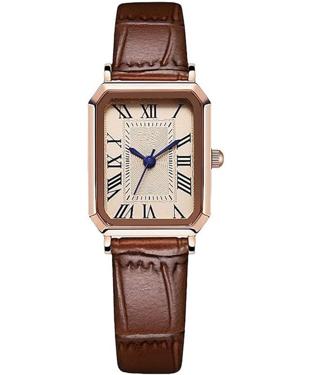 PASOY Vintage Womens Watch Analog Quartz Waterproof Ladies Watches for Women with Leather Strap Square Dial