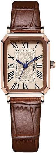 PASOY Vintage Womens Watch Analog Quartz Waterproof Ladies Watches for Women with Leather Strap Square Dial