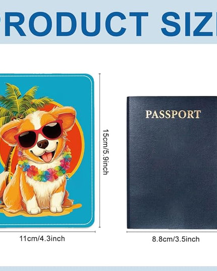 PU Leather Passport Holder Cover 5.9×4.3 Inch with Credit Card Slot and Boarding Pass Slot Combo Blocking Passport Holder Wallet Cover Case for Travel Boarding Essentials (Corgi)