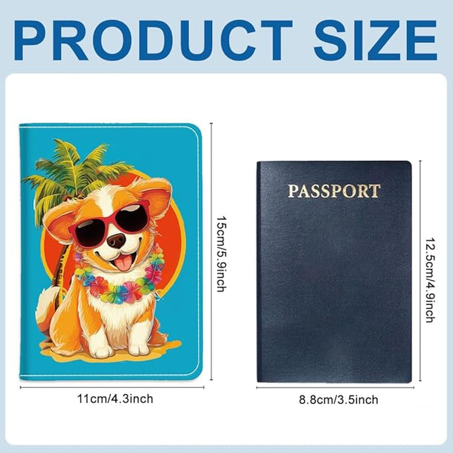 PU Leather Passport Holder Cover 5.9×4.3 Inch with Credit Card Slot and Boarding Pass Slot Combo Blocking Passport Holder Wallet Cover Case for Travel Boarding Essentials (Corgi)