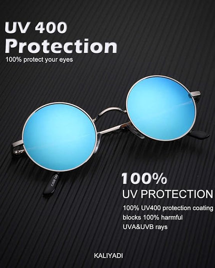 KALIYADI Round Polarized Sunglasses for Men Women Retro Metal Hippie Circle Style Sun Glasses UV Protection