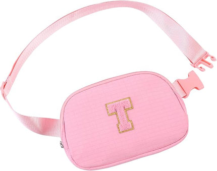 Glratn Initial Letter Fanny Pack for Girls,Patch Belt Bag,Toddler Crossbody Bags，Gifts for 3 4 5 6 7 8 9 10 11 12 Year Old Teens Kids,Christmas Graduation Gifts for Teen Girls.(Pink-T)