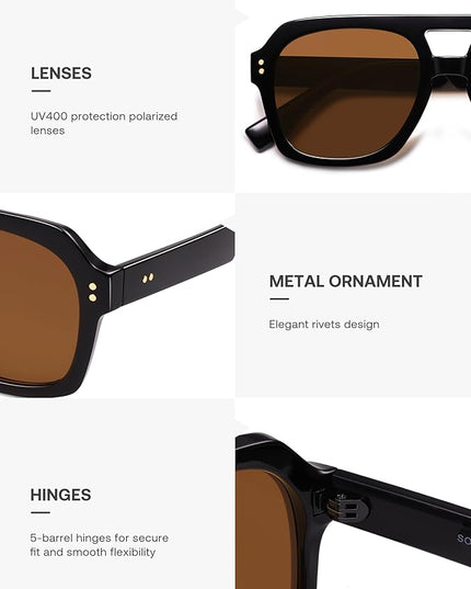 SOJOS Retro Thick Polarized Aviator Sunglasses for Women Men, Large Trendy Bold Square Pilot Shades SJ2385
