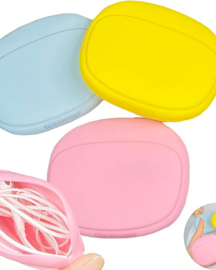 Silicone Headphone Organizer - Data Cable Storage Case - Mini Key Box - Portable Wired Headset Storage Bag (Yellow-Pink-Blue-3PCS)