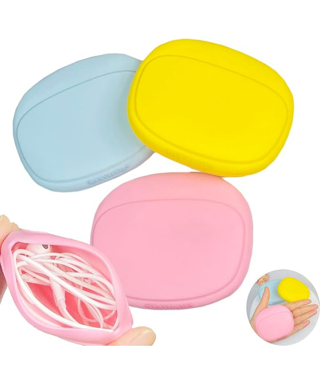 Silicone Headphone Organizer - Data Cable Storage Case - Mini Key Box - Portable Wired Headset Storage Bag (Yellow-Pink-Blue-3PCS)