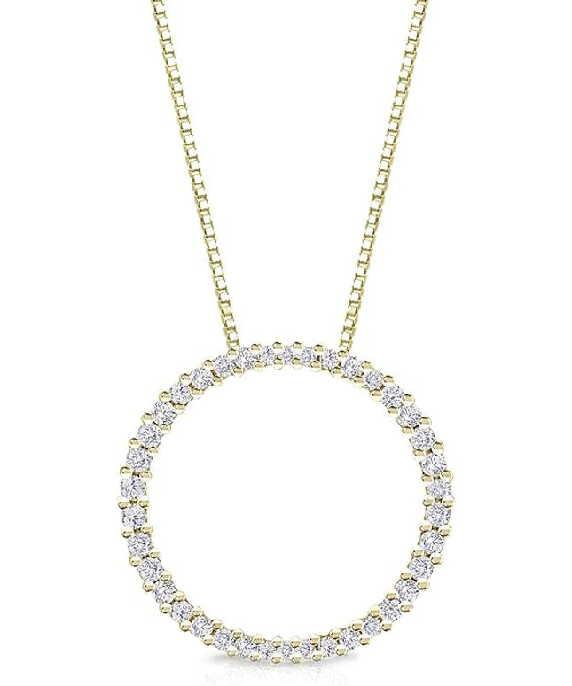 Diamond Wish 1/6 to 1 Carat Diamond Circle of Life Round Pendant Necklace for Women in 14k Gold (I1-I2, cttw) on 18 Inch Long Chain with Spring Ring Clasp