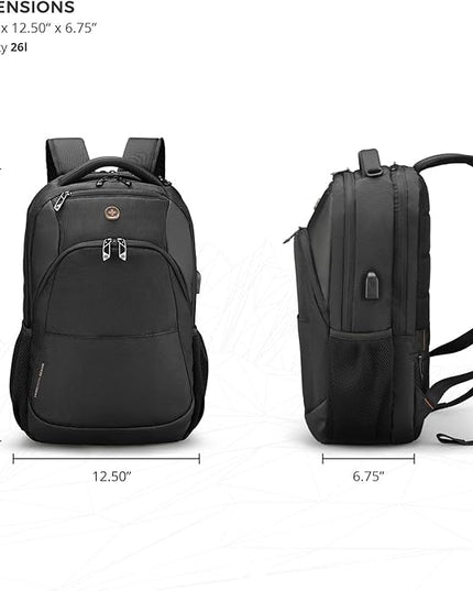 Swissdigital Design Travel Laptop Backpack, Laptops Backpack with USB Charging Port for Men Women Fits 16 Inch Notebook, Black | SD1670-01
