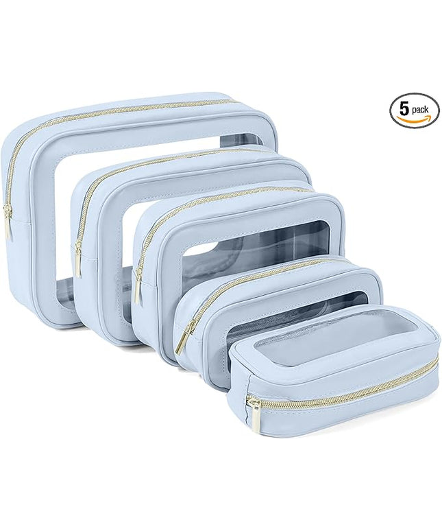 5PCS Clear Toiletry Bag,TSA Approved Travel Makeup Pouch with Zipper for Cosmetics and Toiletries，Diaper Bag Organizer Pouch Set，Women's Purse Organizer and Clear Car Bag