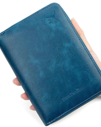 Passport Holder for Travel Women and Men RFID Passport Holder with Card Slots Holder Passport Case Passport cover Passport Wallet Travel Essentials and Accessories (Short Zipper, SZ-Blue)