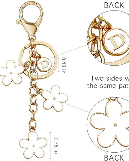 Cute Initial Letter Keyring for Women Girls Nice Flower Keychains for Handbag Backpack