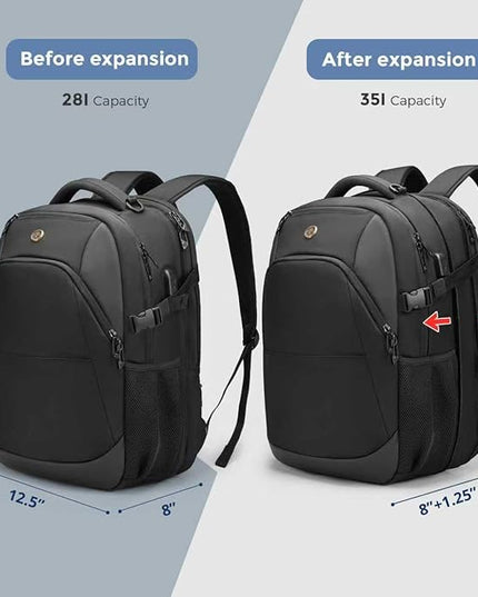 Swissdigital Design Travel Laptop Backpack, 35L Expandable Large College Laptops Backpack with USB Charging Port for Men and Women Fits 17 Inch Notebook, Black | SD1671-01
