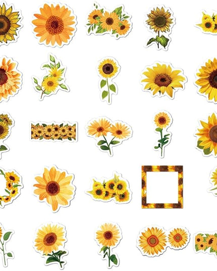 Sunflowers Stickers for Boys Kids Girls Teens|50 Pcs| Aesthetic Waterproof Vinyl Stickers for Water Bottle Laptop Cup Luggage Flasks Phone Notebook Bike Tablet, Trendy Decals Pack(Sunflowers -50Pcs)