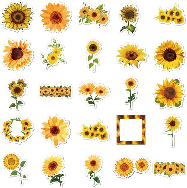 Sunflowers Stickers for Boys Kids Girls Teens|50 Pcs| Aesthetic Waterproof Vinyl Stickers for Water Bottle Laptop Cup Luggage Flasks Phone Notebook Bike Tablet, Trendy Decals Pack(Sunflowers -50Pcs)
