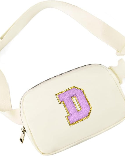 Gitus Gifts for 8 9 10 11 12 Year Old Girls Belt Bag Fanny Pack Crossbody Bags with Initial Letter Patch Cute Stuff Birthday Gifts for Teen Girls Women Personalized Trend Stuff (Ivory-D)