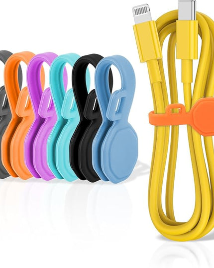 6 PCS Silicone Magnetic Cable Ties, Cable Clips Cord Organizer [1S] Management Cable Cords, Reusable Magnet Cable Organizer, Phone Cord Holder for Organizing, Bookmark Whiteboard Fridge Magnets etc