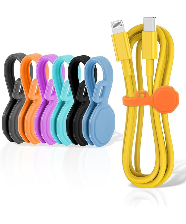 6 PCS Silicone Magnetic Cable Ties, Cable Clips Cord Organizer [1S] Management Cable Cords, Reusable Magnet Cable Organizer, Phone Cord Holder for Organizing, Bookmark Whiteboard Fridge Magnets etc